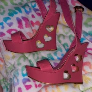 Shiehk Shoes Heart Heel wrap wedges